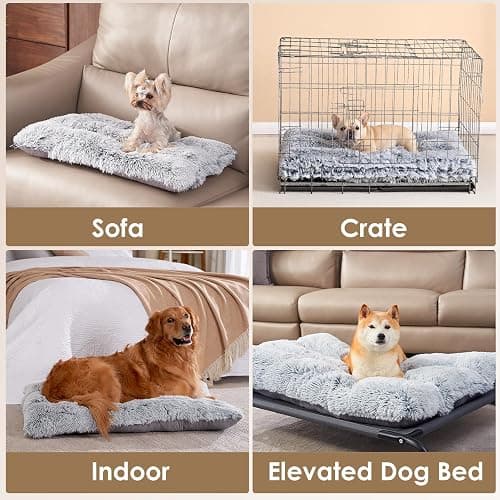 EHEYCIGA Fluffy Dog Crate Bed, Plush Extra Large Plus Dog Pillow, Grey | Xlarge Calming Anti Anxiety Plush Faux Fur Mat for Large size dogs, Washable Soft Warm Plus Dog Pad with Non-Slip Bottom thumbnail 6