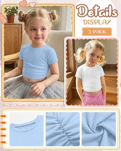 YooAurvox 3 Pack Girls Crop Tops 5-16y Short Sleeve T-Shirts Tween Girl Slim Crew Neck Ruched Casual Trendy Summer Shirts thumbnail 4