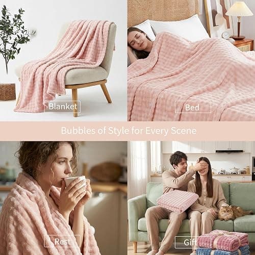 Fluffy 3D Bubble Throw Blanket for Couch & Bed – Cozy Soft Fleece Blankets for Women & Girls – Warm Lightweight Fuzzy Throw (50x60) – Machine Washable Gifts thumbnail 6