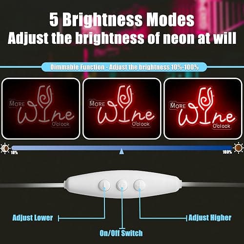 Wine Glass Neon Sign More Wine O'clock Neon Light for Wall Decor Red LED Signs for Bar Pub Home Bar Restaurant Bedroom Party Decoration USB Powered Wine Time Sign Lights thumbnail 6
