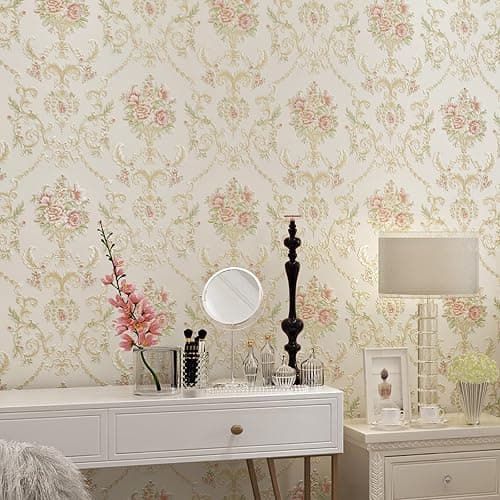 Farrich Vintage 3D Floral Peel and Stick Wallpaper Embossed Colorful Rustic Damask Flower Wall Paper Self Adhesive Wallpaper Decorations for Bedroom White 20.8" x 197" thumbnail 4