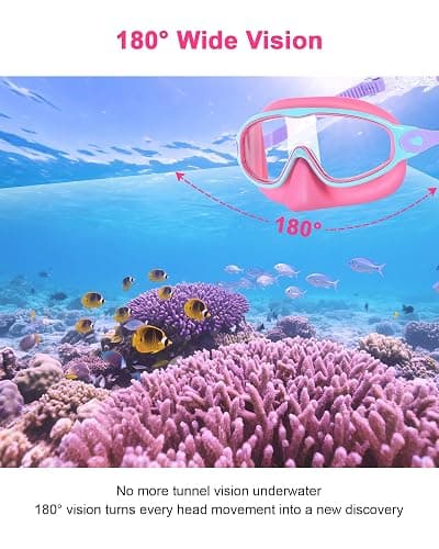 Keary 2 Pack Kids Swim Goggles with Nose Cover for 3-12 Anti-UV Anti-Fog Pool Water Swimming Goggles Boys Girls Youth Toddler - Pink & Bule thumbnail 2