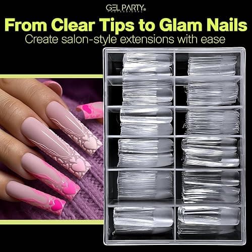 GELPARTY XL Long Square Nail Tips – 240pcs Clear ABS Full Cover Tips, 12 Sizes, Extra Long Straight Square False Nails for Acrylic & Gel Extensions, Nail Salons & DIY thumbnail 2