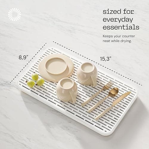 Deepstone 3-Layer Stone Dish Drying Mat for Kitchen Counter - Diatomaceous Earth Quick Dry Mat with Removable Plastic Topper and Non-Slip Base Pad, 16 x 9 in (White) thumbnail 2