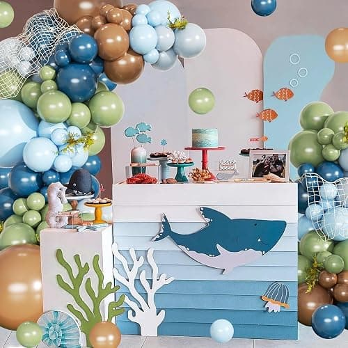 CROSSFINGERS Fishing Blue and Sage Green Balloon Arch Garland Kit, 149pcs Light Blue Brown Gray Balloons Different Size for Fishing Theme Birthday Baby Shower Party Decorations thumbnail 3