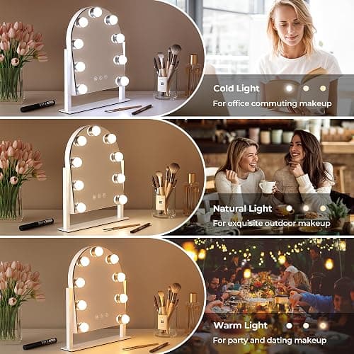 ZL ZELing Makeup Mirror with Lights, Vanity Mirror with Lights, Lighted Makeup Mirror, 3 Color Modes, Dimmable Light,360° Rotation thumbnail 3