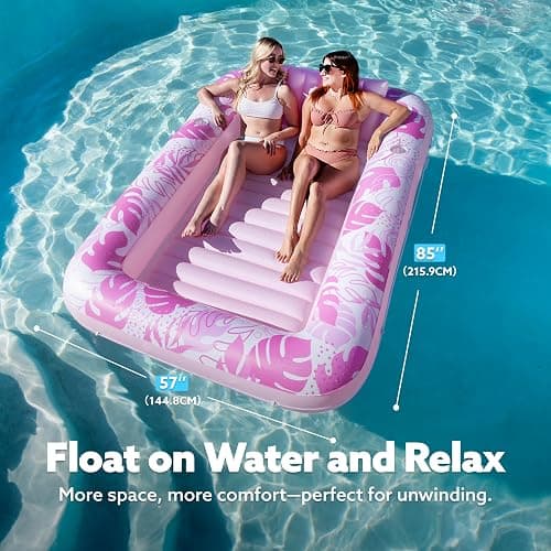 SLOOSH Inflatable Tanning Pool Lounger Float, 85" x 57" Extra Large Pool Floats Adult with Pillow, 4 in 1 Suntan Tub Raft Floatie,Sunbathing Bed Lounge for Water Blow Up Ball Pit, XL-Blushing Pink thumbnail 2