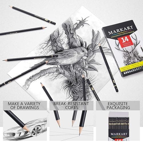 MARKART Professional Drawing Sketching Pencil Set - 14 Pieces,Graphite,(12B - 4H), Ideal for Drawing Art, Sketching, Shading, Artist Pencils for Beginners & Pro Artists thumbnail 5