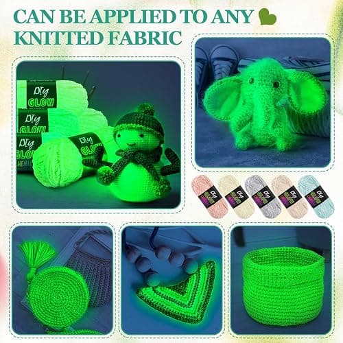 Fanfanwin 5 Rolls Glow in The Dark Chenille Yarn Luminous Crochet Fancy Yarn Glow Sewing Craft for DIY Arts Winter Christmas Knitting Crocheting Supplies 76.5 Yard Per Roll(Vibrant Colors) thumbnail 5