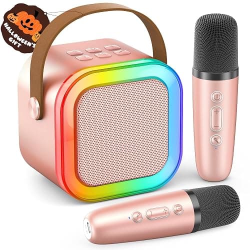 Karaoke Machine for Kids Adults, Portable Bluetooth Mini Karaoke Microphone Singing Speaker Karaoke Player with 2 Wireless Mic Toys for All Smartphones,Birthday, Family,Home Party (Rose Gold) - Image 1