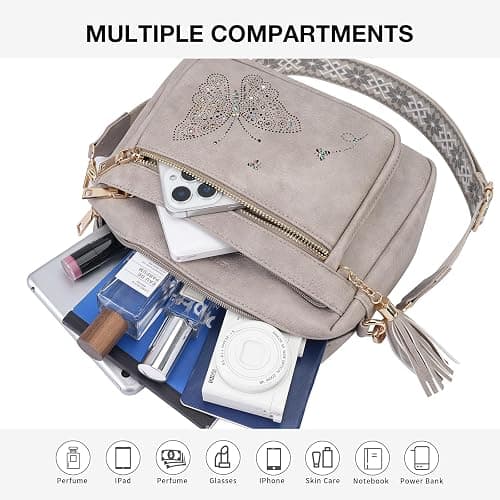 KITEVIUN Crossbody Bags for Women Trendy Leather Crossbody Purse Shoulder Handbags Butterfly Design thumbnail 4