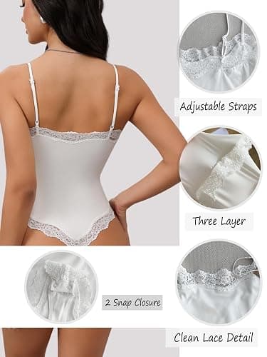Starrylion Lace Body Suit Square Neck Tops for Women Sleeveless Spaghetti Strap Tank Top Bodysuits for Women Sexy Jumpsuit thumbnail 5