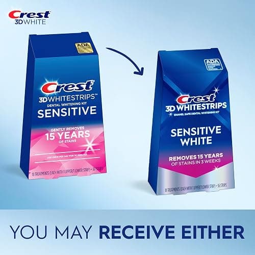 Crest 3D Whitestrips Sensitive At-Home Teeth Whitening Kit, 18 Treatments, Gently Removes 15 Years of Stains, Crest Whitestrips, Teeth Whitening Kit thumbnail 2