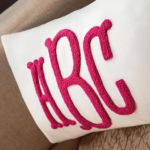 Monogram Custom Punch Needle Pillow, Embroidery Gift for Couple, Initial Wedding Monogram, New Home Housewarming Gift, Home Decorations Gift thumbnail 2