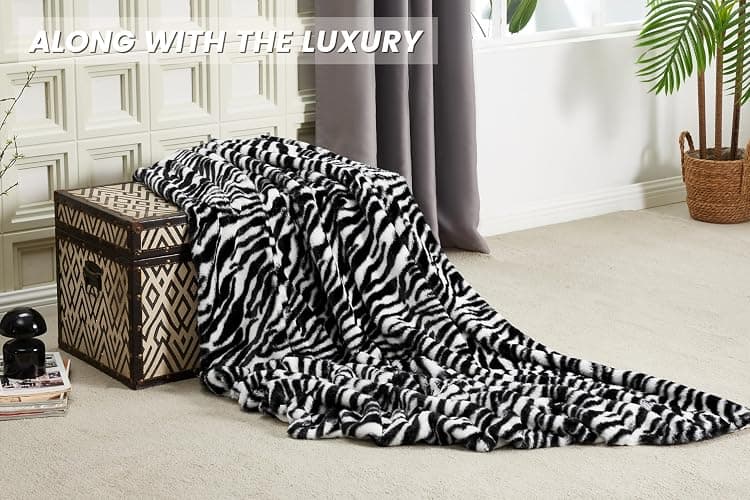 JONIYEAR Decorative Fuzzy Zebra Print Faux Rabbit Fur Throw Blanket 50" x 60",Double Sided Soft Thick Warm Shaagy Fluffy Blankets for Winter, Cute Cozy Plush Animal Blanket for Women, White and Black thumbnail 4