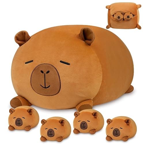 YIIQUWEN Capybara Plush, Soft Stuffed Animal Pillow Toy, Capybara Mommy with 4 Baby Plushies Family Set, Cute Birthday Gift for Kids Boys Girls Adults - Image 1