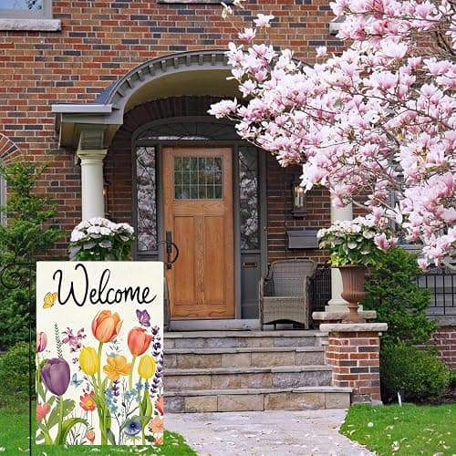 Welcome Spring Tulip Garden Flag 12x18 Inch Double Sided Outside Seasonal Spring Floral Yard Flags for Outside Farmhouse Yard Decorations Flag thumbnail 4