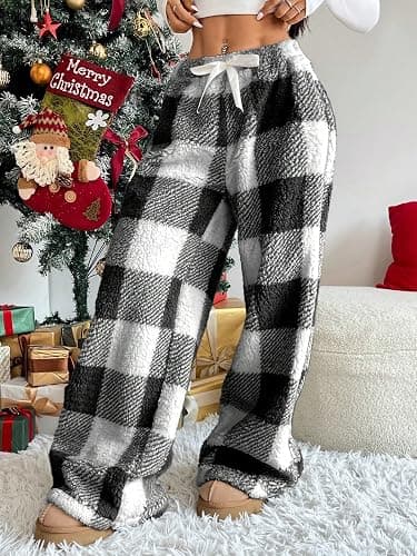 ZAFUL Women's Fuzzy Plush Pajama Pants Drawstring Elastic Waist Wide Leg Teddy Pj Bottoms Lounge Pants thumbnail 2