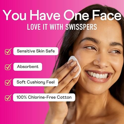 Swisspers Premium Cotton Rounds, Dual Sided Pads - 100 Pads (Pack of 3) - 100% Pure Chlorine-Free Cotton, Hypoallergenic & Dermotologist Tested - Cotton Pads for Makeup & Nail Polish Removal thumbnail 4