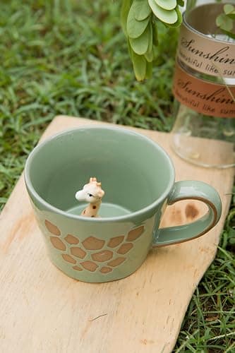 DIHOclub Giraffe Coffee Cup Ceramic 3D Wild Animal Inside Mug,Cute Cartoon Handmade Figurine Mugs,Holiday and Birthday Gift for Coffee Milk Tea Lovers,12 OZ(Green Giraffe) thumbnail 4