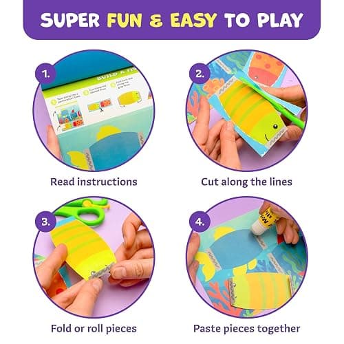 Snip & Shape Scissor Skills Activity Book with Toddler & Kids Scissors 3-5 | 30 cutting crafts for fine motor skills, 2x childrens safety scissors, kindergarten & preschool learning activity workbook thumbnail 5
