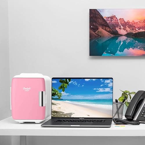 Cooluli Mini Fridge for Bedroom - Car, Office Desk & Dorm Room - Portable 4L/6 Can Electric Plug In Cooler & Warmer for Food, Drinks, Skincare Beauty & Makeup - 12v AC/DC & Exclusive USB Option, Pink thumbnail 4