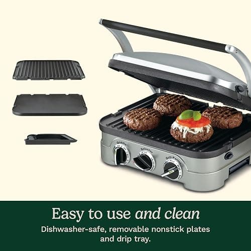 Cuisinart Griddler Indoor Grill, Panini Press, Sandwich Maker & More, 5-in-1 Grilling, Dishwasher-Safe Nonstick Cooking Plates, GR-4NNAS, Stainless Steel thumbnail 7