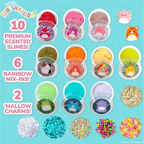 Squishmallows Ultimate Slime Mix'Ins, 10-Pack, Glitter & Cloud Slime, 8 Fun Add Ins, Pre-Made for Kids, Crunchy, Bulk, Great 6 Year Old Toys, Super Soft Sludge Toy thumbnail 2