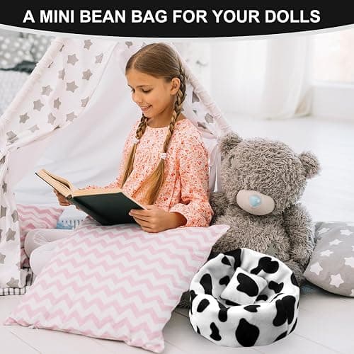 Doll Car Seat Compatible with Labubu, Handmade Bean Bag Chair for 15-17cm Doll, Anti-Slip Bottom, Cute Doll Accessories for Display, Fans&Collectors Gifts, Durable Corduroy Fabric (Cow Print) thumbnail 7
