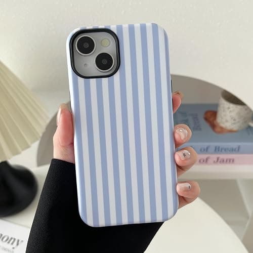 TQLGY Magnetic for iPhone 13/iPhone 14 Case, Compatible with MagSafe, Cute Striped Design Shockproof Soft TPU and Hard PC Protective Cover for Women Girls, Blue - Image 1