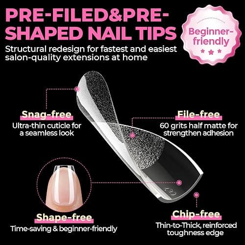 UNA GELLA Extra Short Coffin Nails Tips: 504pcs Pre-etched XS Short Nails, 12 Sizes Clear Coffin Press on Nails Full Cover Gel Tips Acrylic False Fake Nails Extension DIY Salon thumbnail 4
