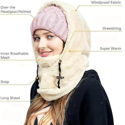 Sherpa Hood Ski Mask for Women, Moon Cozy Hood for Men, Winter Outdoor Sherpa Hooded Sports Windproof Mask for Neck, Face thumbnail 6