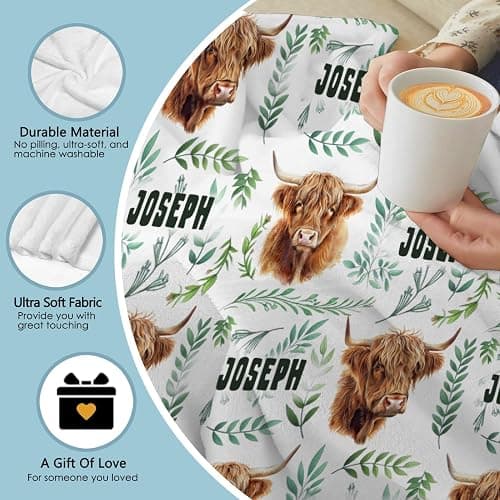 Custom Highland Cow Personalized Baby Blanket - Soft Cozy Name Blanket for Kids, Infant, Toddler - Gift for Birthday - 30"x40" Toddler Size for Baby/Pet thumbnail 6