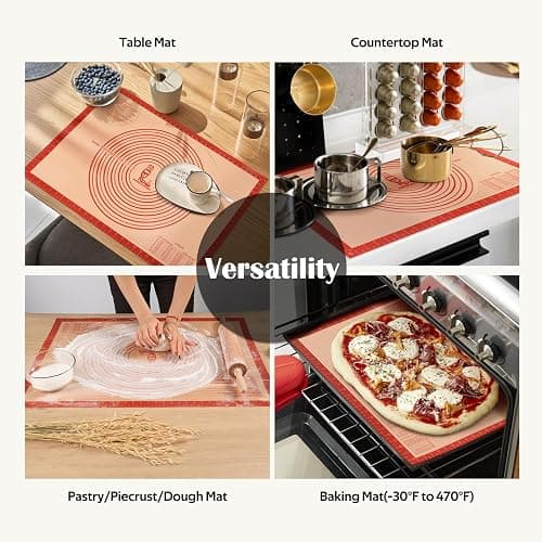 Non-slip Pastry Mat Extra Large with Measurements 28''By 20'' for Silicone Baking/ Counter Mat, Dough Rolling Mat,Oven Liner,Fondant/Pie Crust Mat By Folksy Super Kitchen Red - 28"L x 20"W thumbnail 7