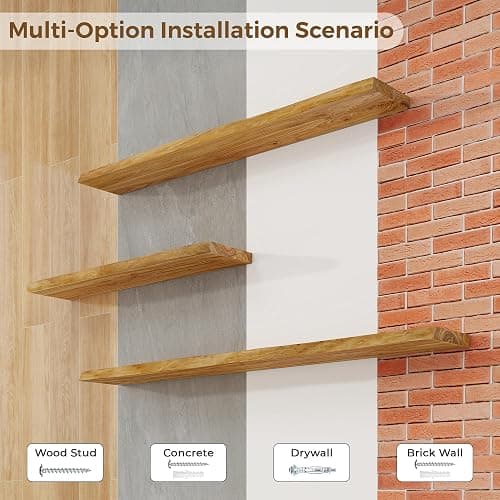 Axeman 36 inch Floating Shelves for Wall - 8'' D Live Edge Rustic Solid Elm Wood Floating Shelves Wall Mounted, Wall Shelves with Invisible Bracket for Living Room Bedroom Kitchen, Set of 2 Natural thumbnail 7