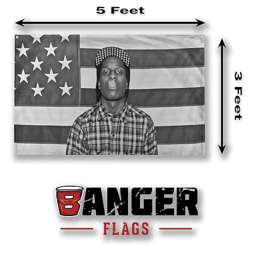 A$AP Rocky ASAP American Flag Rap Rapper Motivational Inspirational Office Gym Wall Dorm Decor Design on a 3X5 Feet Flag with 4 Grommets for Easy Wall Hanging. Authentic BANGER FLAG thumbnail 3