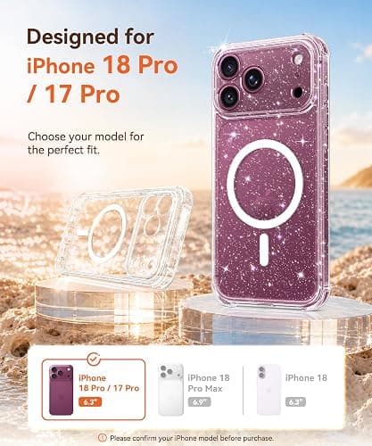 BERFY for iPhone 18 Pro Case/iPhone 17 Pro Case for Women 6.3" | Compatible with MagSafe, Shockproof Cute Glitter Clear Phone Case with Screen Protector, Anti-Yellowing,Sparkle Clear thumbnail 8