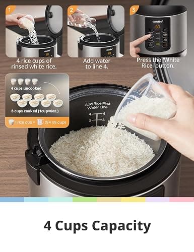 COMFEE' Compact Rice Cooker, 6-in-1 Stainless Steel Multi Cooker, Slow Cooker, Steamer, Saute, and Warmer, 2 QT, 8 Cups Cooked(4 Cups Uncooked), Brown Rice, Quinoa and Oatmeal, 6 One-Touch Programs thumbnail 5