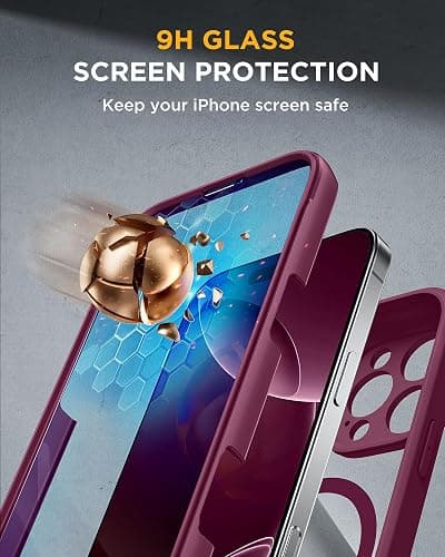 Miracase Magnetic for iPhone 16 Pro Case Full-Body Phone with Built-in Glass Screen Protector, [Compatible with MagSafe] Military Drop Proof 16 Pro Cover Bumper 6.3 inch, Plum thumbnail 3