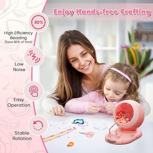 ETUDAW Bead Spinner, Rechargeable Electric Clay Bead Spinner Kit for Bracelet Making, Beginner Clay Beads Kit with Dual Needles and Adjustable Speed, Gift for Holidays, Birthdays (Pink) thumbnail 5