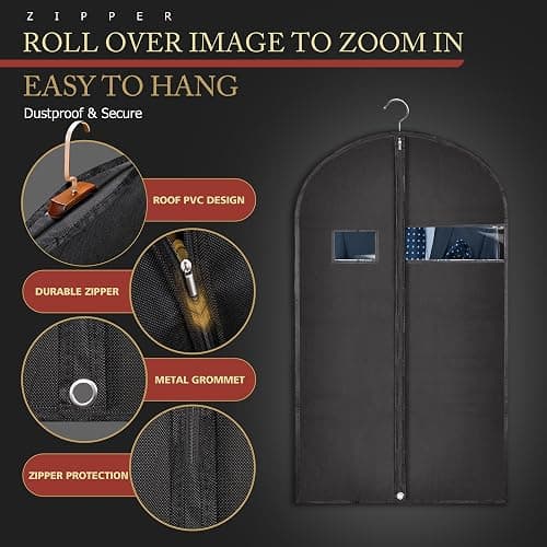 10 Pack 40-inch Garment Bags for Travel, Garment Bags for Hanging Clothes with Zipper and Visible Transparent Window，Black thumbnail 2
