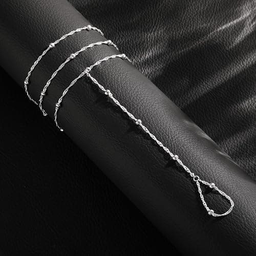 CHESKY Silver Hand Chain Bracelets for Women Set - Dainty Silver Plated Finger Ring Bracelet Stack Adjustable Hand Chains Durable Beaded Bracelets Trendy Simple Jewelry Gift for Women thumbnail 7
