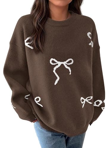 PRETTYGARDEN Fall Long Sleeve Pullover Sweaters For Women 2025 Trendy Crewneck Casual Cute Bow Chunky Knit Oversized Sweater thumbnail 3