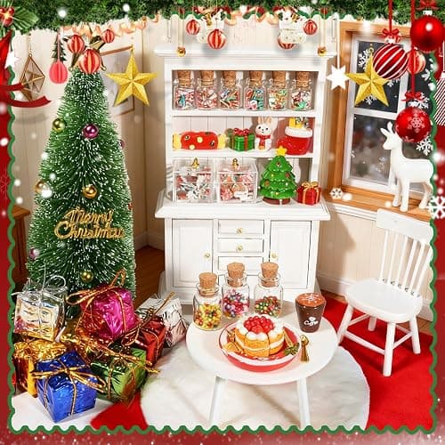 Rileryan 1:12 Scale Mini Christmas House Accessories Kit Christmas Miniatures Decorations Miniature Wooden Furnitures Bookshelf Desk Chair thumbnail 5