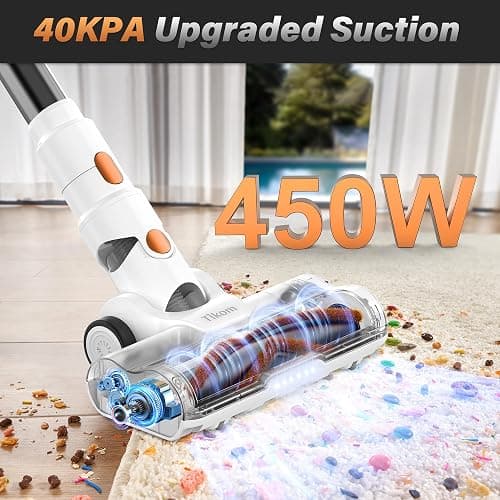 Tikom V500 Cordless Vacuum Cleaner for Home, 40000Pa/450W Stick Vacuum with LED Touch Screen, Charging Wall Dock, Anti-Tangle, Lightweight Handheld Vacuum for Pet Hair, Hard Floor, Carpet thumbnail 2