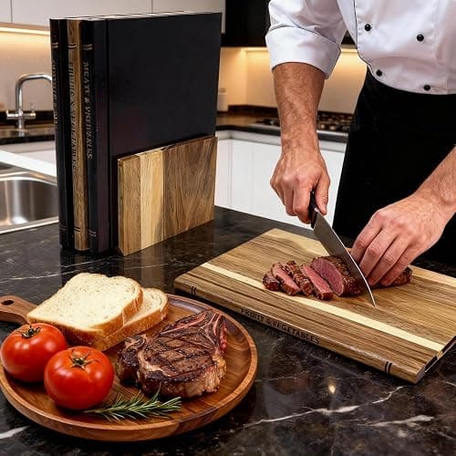 Book Cutting Board Set of 3, Library Cutting Board That Looks Like Books, Acacia Wood with Stand | Decorative & Functional for Meat, Vegetables, Cheese | Kitchen & Housewarming Gift thumbnail 2