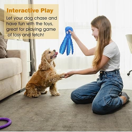 CPYOSN Octopus Squeaky Plush Dog Toys - No Stuffing, Crinkle, Durable for Puppy Teething, Small to Large Dogs, 2 Pack thumbnail 5