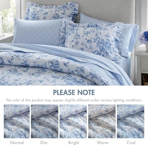 Madison Park Essentials Adele Blue Floral Full Size Comforter Set – Vintage Bed in a Bag with Sheets, Reversible Ruffle Bedding, Elegant Gift for Her thumbnail 7