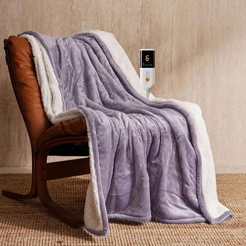 JET'S HOME Couverture Chauffante Électrique 1 Personne 130x180cm - Plaid Chauffant 6 Réglages de Température Fermeture Auto Réglable,Protection Contre la Surchauffe Lavable en Machine (Pourpre) - Image 1