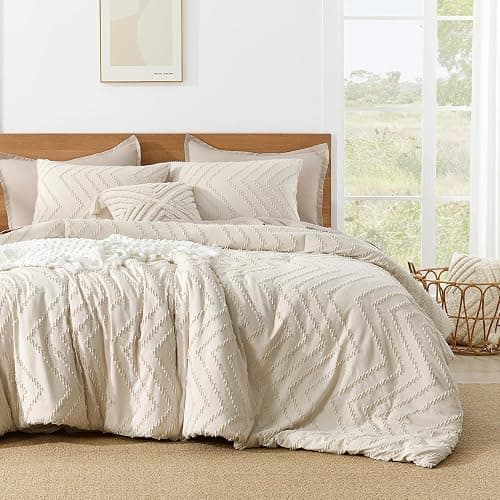 Litanika Full Size Comforter Sets Beige, Lightweight Fluffy Bedding Comforter Sets for Bed, 3 Pieces Cream Bed Set Gift Choice (79x90Inches, 1 Comforter and 2 Pillow Shams) thumbnail 6